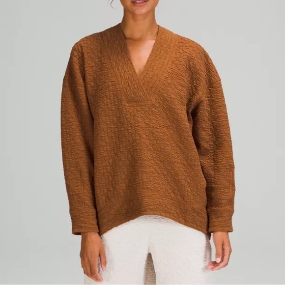 Lululemon Rippled N-Neck Pullover in Copper Brown Size 4 - Picture 5 of 14